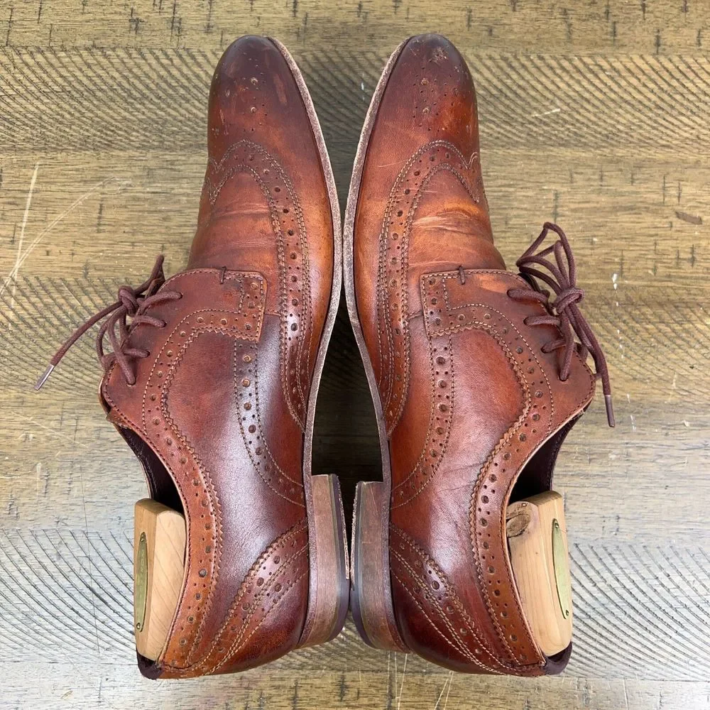 Ted Baker Shoes Mens 9 Gryene Chili Brown Leather Derby Wingtip‎ Oxford Lace Up